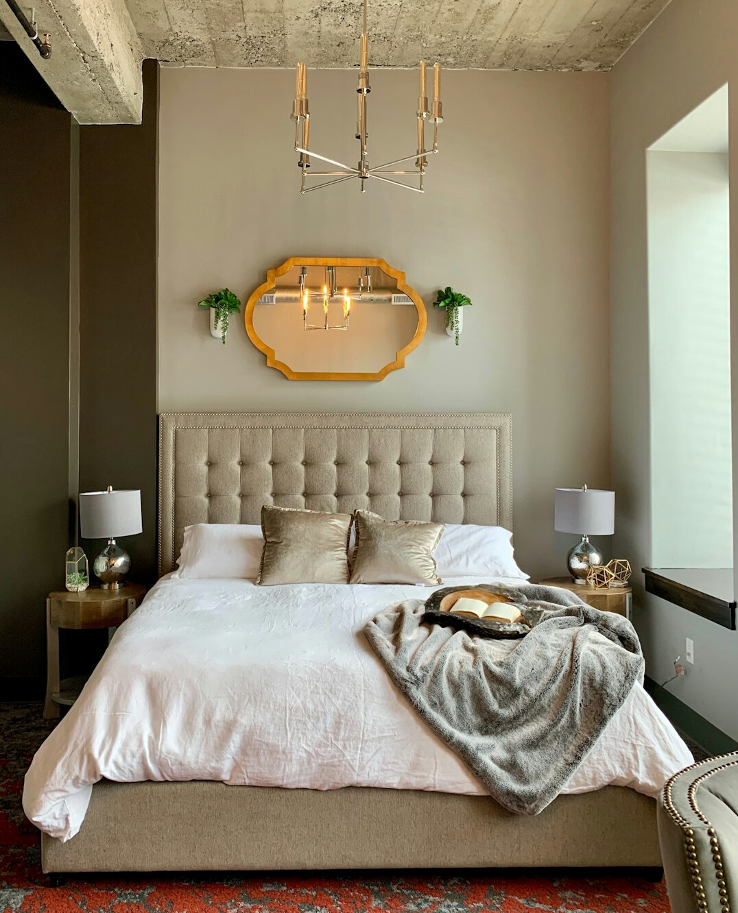 celebrity bedroom with velvet bed