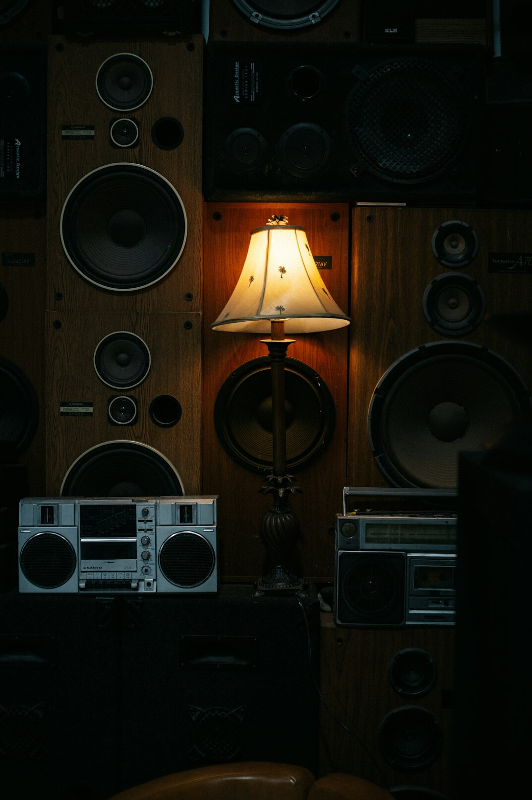 Home recording studio with vintage sound equipment and warm lighting