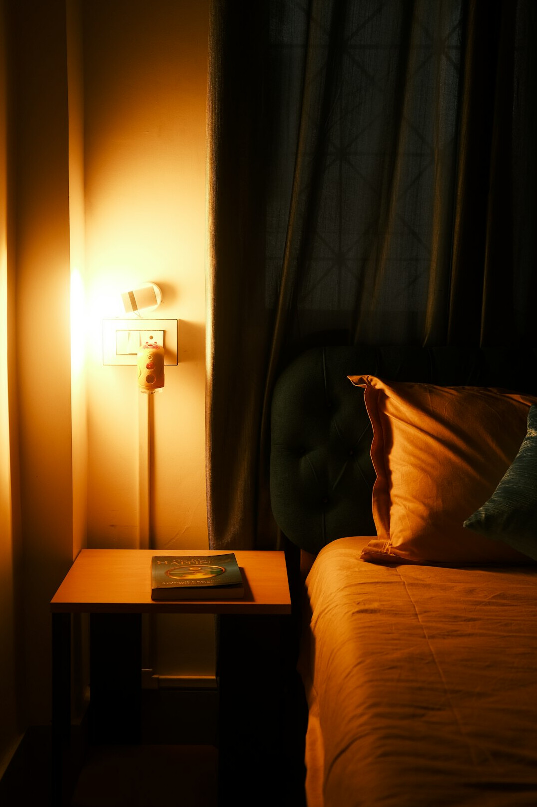 Retro 1980s styled bedroom with vintage furniture and warm lighting